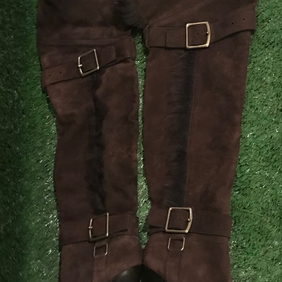 Coach Mazur over the knee fur boots in chestnut - Picture 2 of 4